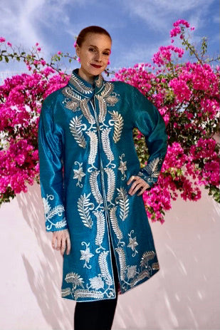 Ladies Wedding Jacket Turquoise Embroidered Maharani Jacket