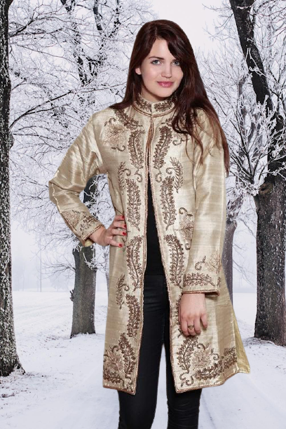 Wedding Jacket Beige Silk Embroidered Indian Maharani Jacket