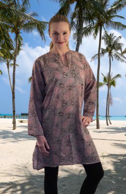 Grey with Pink Paisley Cotton Kaftan
