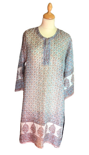 Grey Brown Flowers with Border Silk Kaftan
