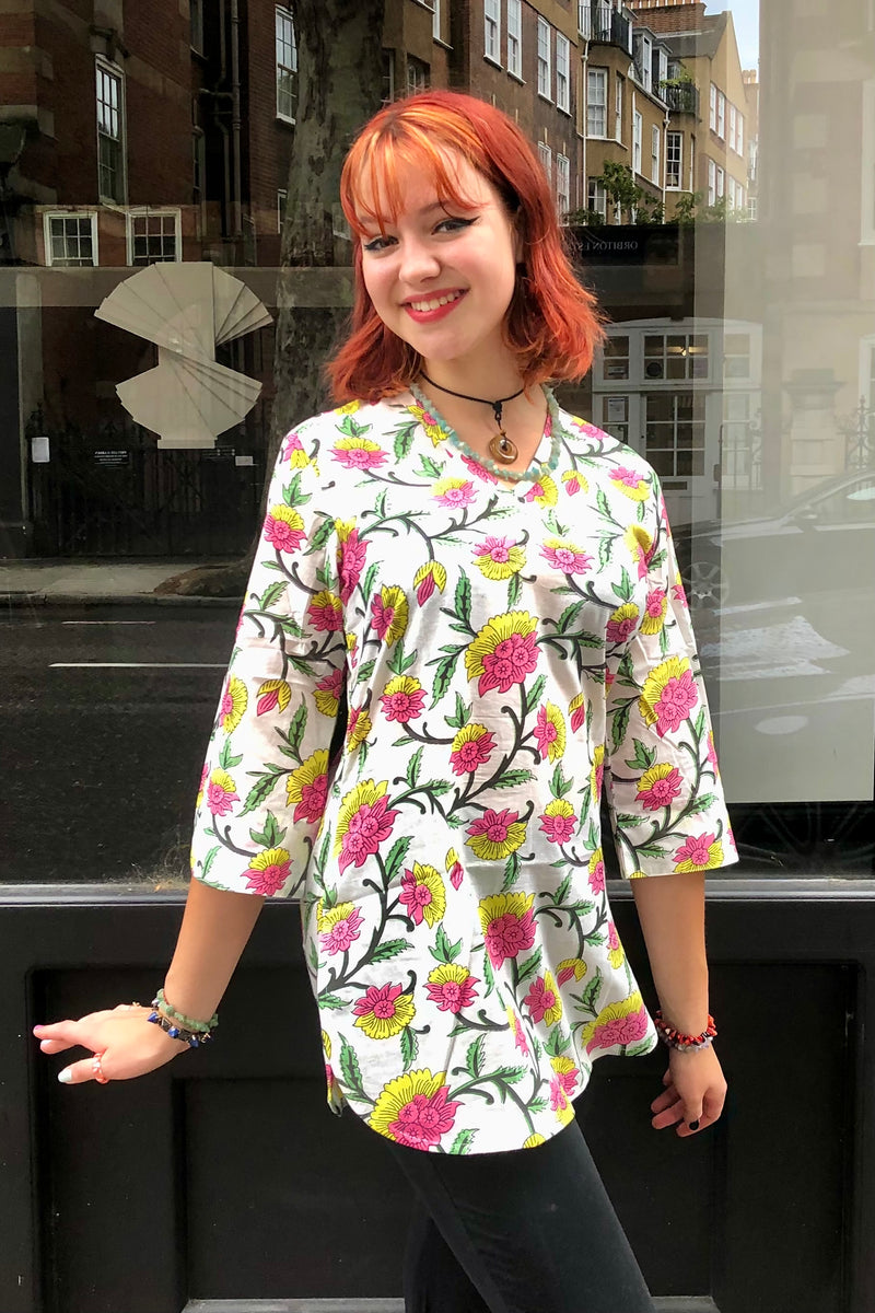 Red with Yellow Flowers Cotton Kaftan