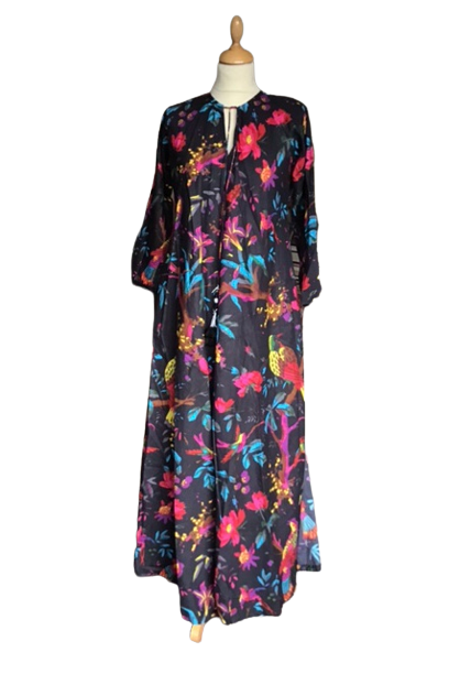 Black Print Long Cotton Kaftan