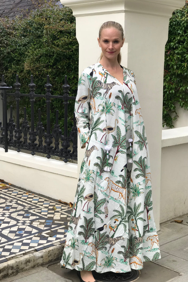 Palms & Zebras Long Cotton Kaftan