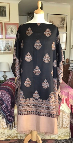 Black with Brown Wool Paisley Kaftan