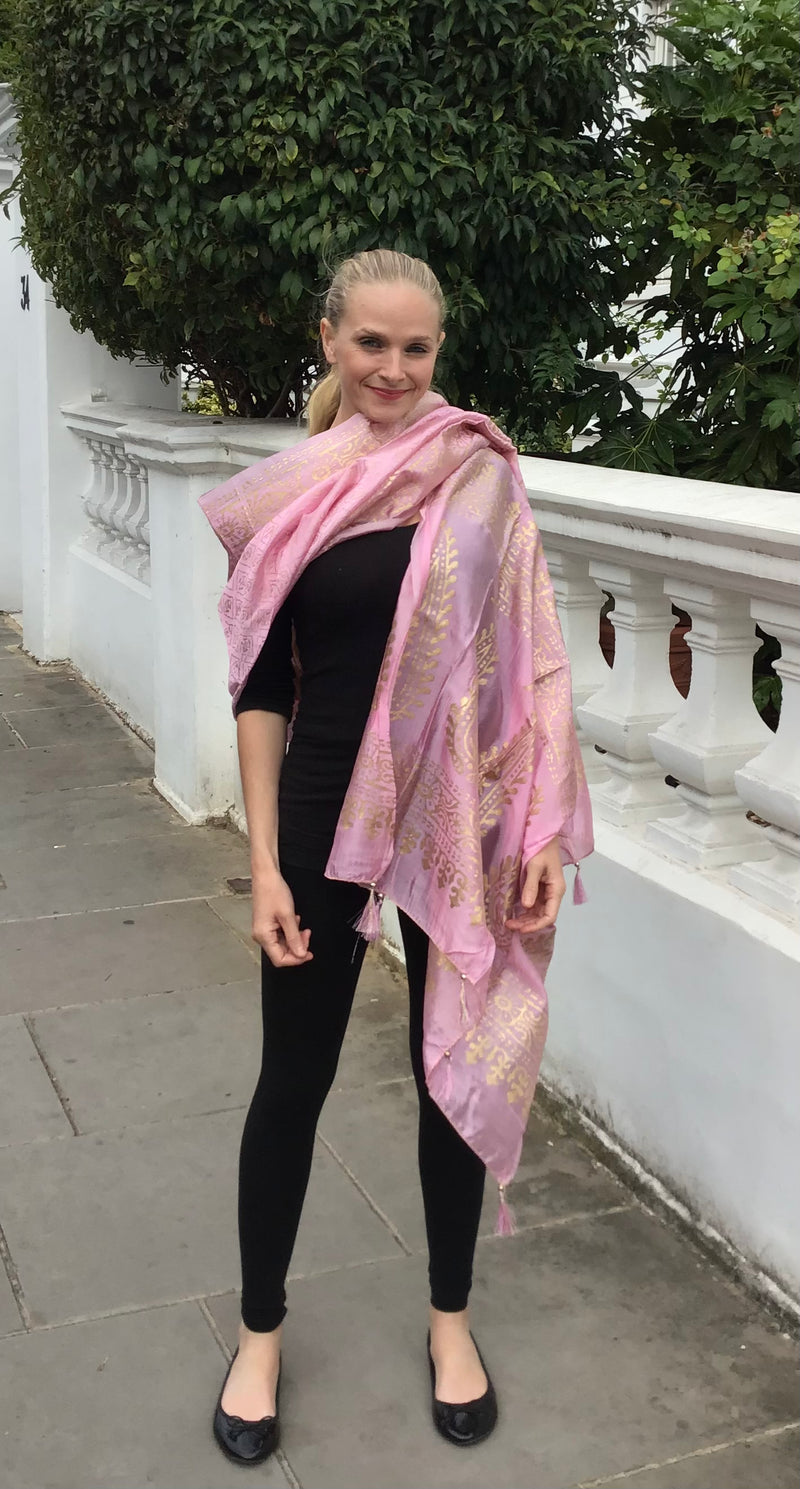 Pale Pink Stole with Gold Stamp Print