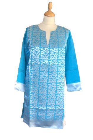 Blue Silver Silky Sari Kaftan