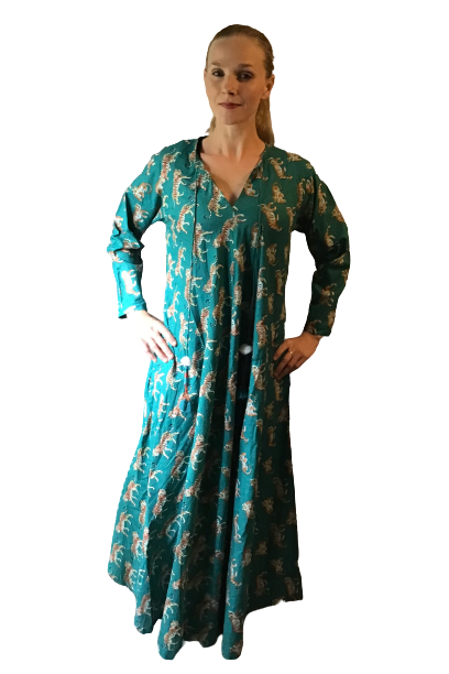 Teal Tigers Long Cotton Kaftan