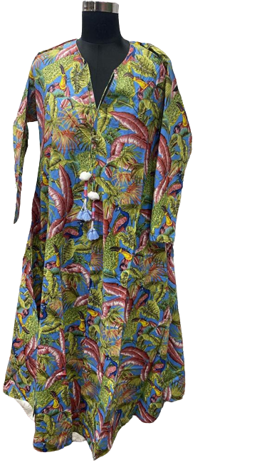 Elizabeth Green Blue Long Cotton Kaftan