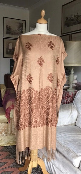 Beige Wool Paisley Kaftan