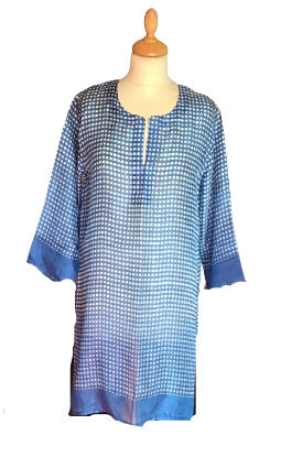Blue Squares Silk Kaftan