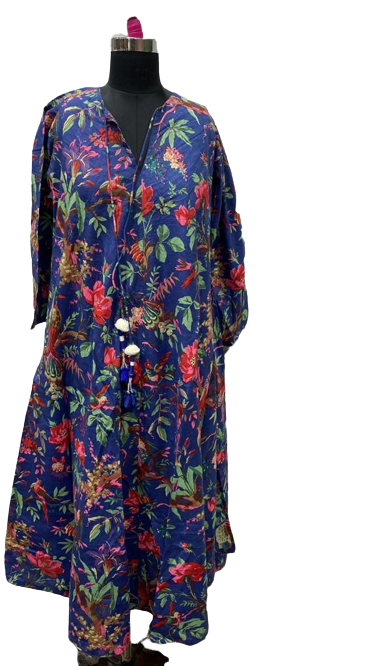 Elizabeth Navy Blue Long Cotton Kaftan