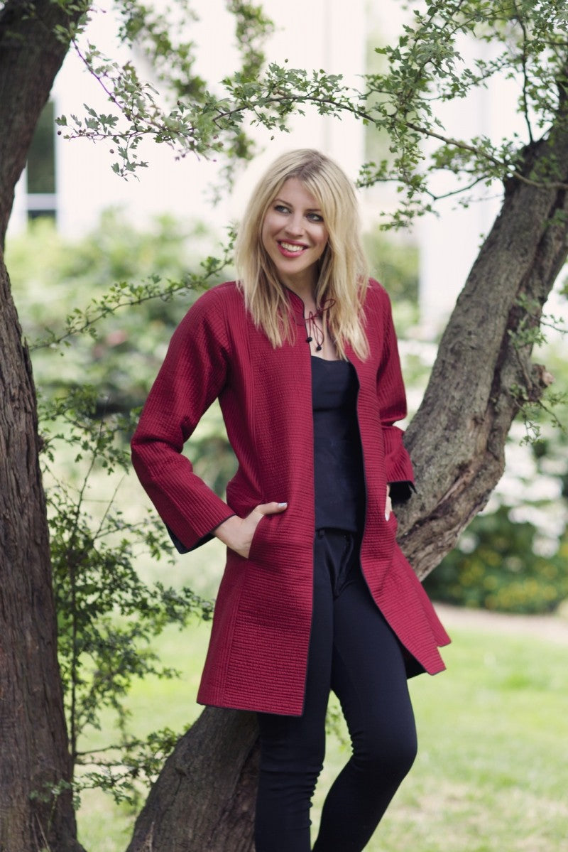 red-knee-length-quilted-jacket
